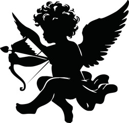 Fototapeta premium Angel with a wings. Cherub silhouette. Valentine's day. Love symbol. Vector illustration.