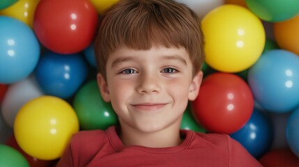 Obraz premium White boy with plastic balls around
