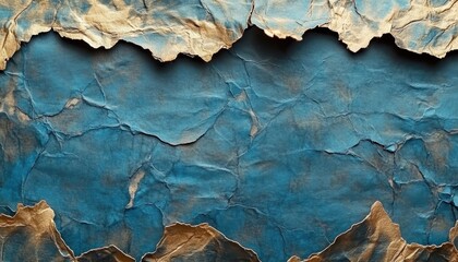 Naklejka premium Torn blue and gold textured paper showcasing vintage style with artistic flair