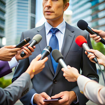 cropped hands of journalists interviewing business