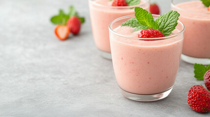 Healthy appetizing red smoothie dessert in glasses