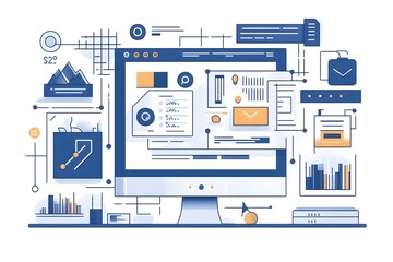 Minimalist Cobalt and Gray Flat Line for a Tech Website with Detailed Geometric Shapes and