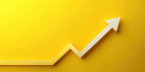 Graphical representation of growth with upward arrow on bright yellow background, indicating rising trend, growth, graph