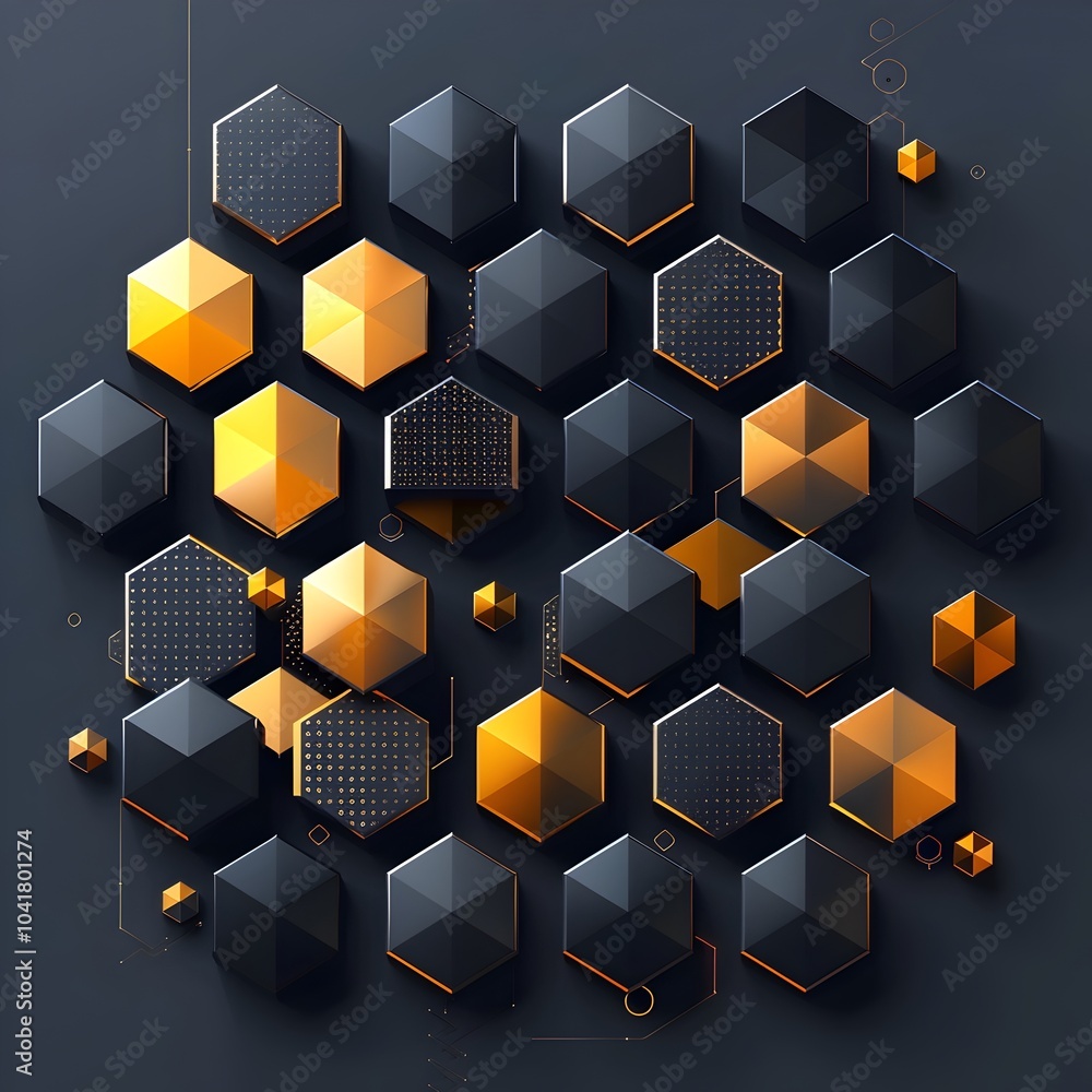 Poster sleek and minimal 3d isometric abstract metallic shapes on dark background
