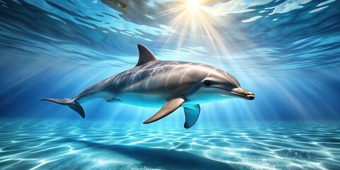 Dolphin gracefully swimming in clear blue water, marine life, ocean animal, marine mammal, aquatic life, underwater