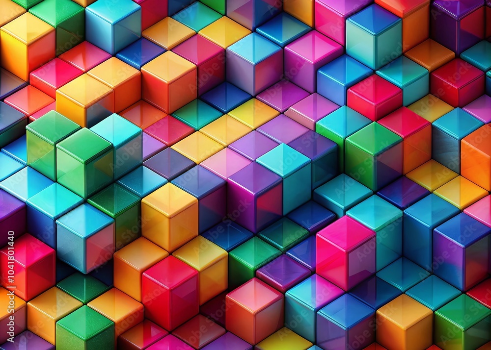 Poster colorblocked pixelated cube pattern for abstract background design - high dynamic range imagery