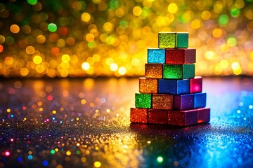 Colorful 3D Square Stack with Glitter Effect - Vibrant Silhouette Photography