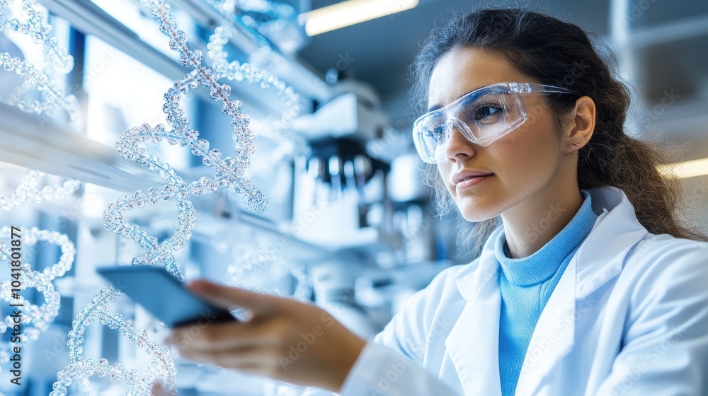 Poster scientist using digital tech for dna sequence analysis