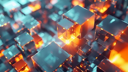 Abstract background with cubes in different sizes and glowing lights,...