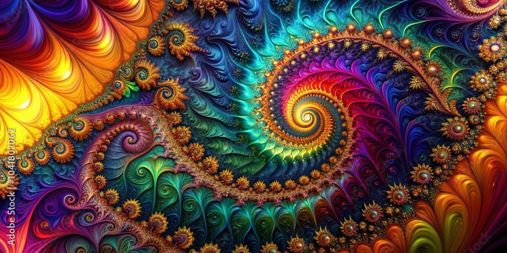 Poster colorful abstract fractal background with dynamic patterns and copy space for creative design