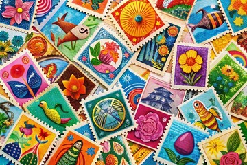 Fototapeta premium Colorful Approved Stamps Pattern on White Background for Creative Projects and Designs