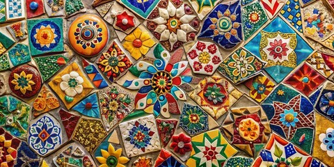Colorful Broken Tiles Background in Vintage Style Photography for Home Decor and Art Projects