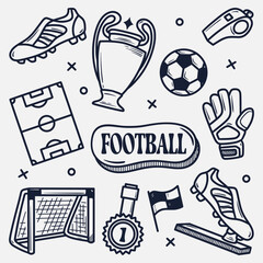 collection of hand drawn football elements, Vector illustration
