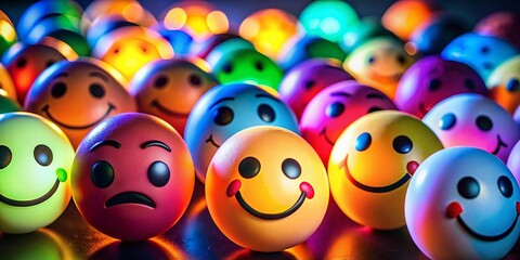 Colorful Emoji Faces Expressing Emotions in Low Light Photography Style for Creative Projects
