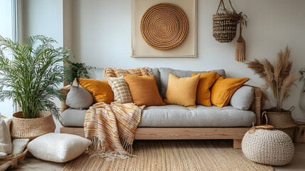 Cozy Living Room Decor with Natural Elements and Neutral Colors