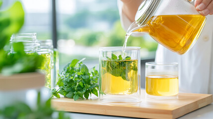 
Mature woman making herbal tea at home