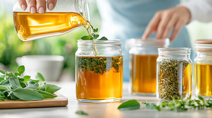 
Mature woman making herbal tea at home