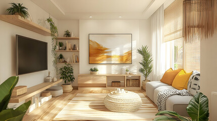Modern Living Room Decor with Plants and Natural Elements