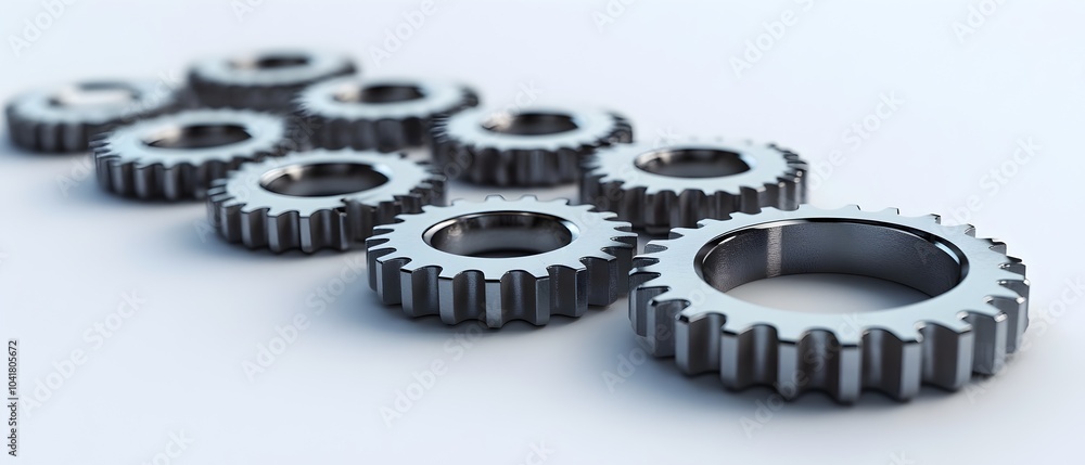 Poster precision interlocking mechanical gears on white background showcasing engineering concepts