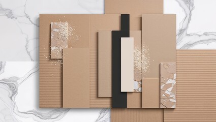 Abstract cardboard texture background with beige and brown tones.