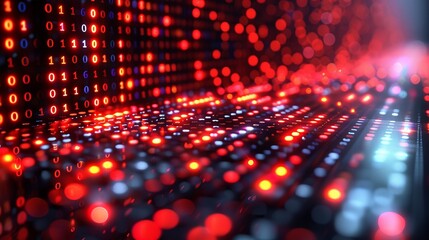 Fototapeta premium A computer screen emitting a vibrant display of red and blue lights in an abstract pattern.