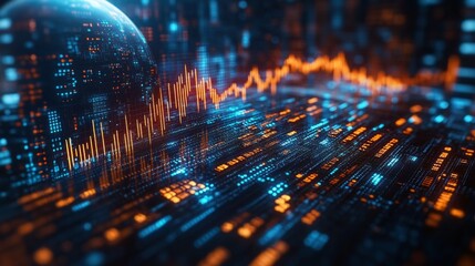 A computer generated image of a planet with a blue and orange background