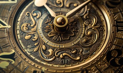 Fototapeta premium A detailed close-up of a vintage clock face, emphasizing the passage of time and the elegance of antique design
