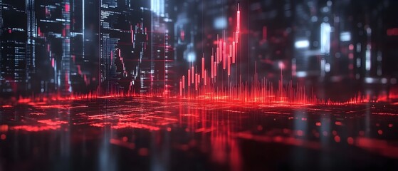 Obraz premium Perspective View of Market Crash and Economic Crisis with Red Falling Digital Financial Charts and