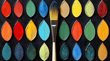 Vibrant Artist Brush Surrounded by Colorful Palettes