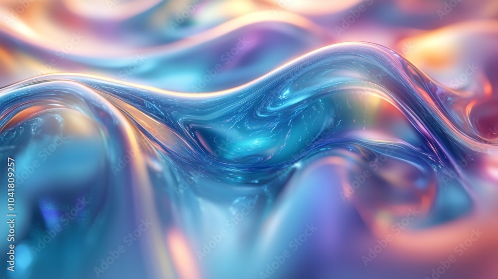Poster A blend of colorful wave patterns creates a mesmerizing visual effect, showcasing smooth curves and shimmering light in an artistic context. The design radiates vibrant energy.