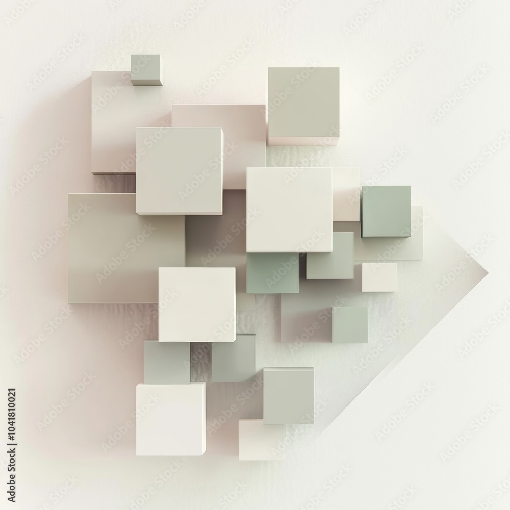 Poster a collection of cubes in different sizes and shades, interconnected by diagonal lines, presenting a 