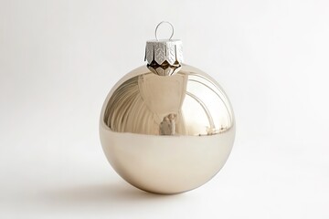 Shiny silver Christmas bauble on white