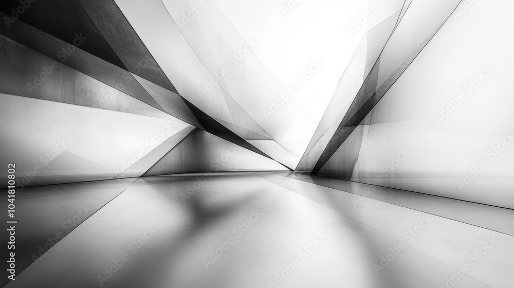 Aufkleber This striking abstract space features sharp geometric patterns and angles, illuminated by bright light. The interplay of shadows enhances its modern artistic qualities, inviting exploration.