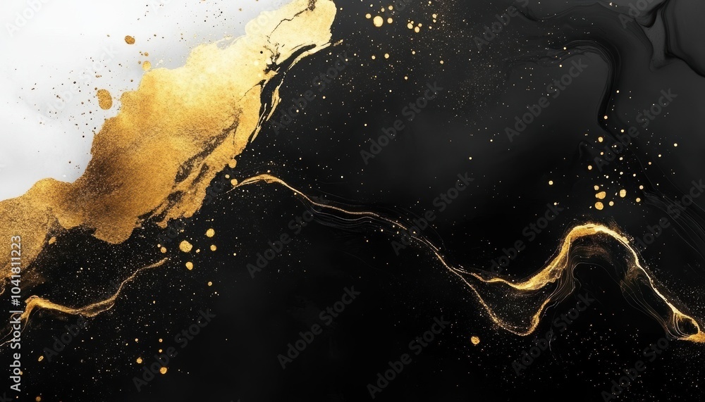 Aufkleber elegant black and gold abstract artwork displaying fluid patterns and textures