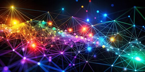 Obraz premium Connecting Chaotic Dots into Geometric Triangle Lines on Black Background for Internet Scientific Technologies