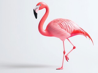 Fototapeta premium A vibrant and stylized pink flamingo standing gracefully on one leg, showcasing its elegant shape and vivid color.