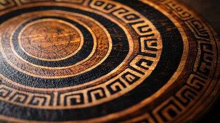Fototapeta premium Geometric patterns on a Greek kylix soft shadows enhancing the design depth