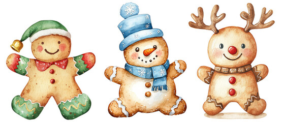 Cute festive gingerbread characters on a white isolate background.