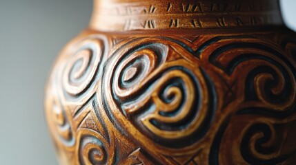 Close-up of amphora with red-figure geometric motifs soft light highlighting finish