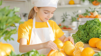 
Happy mother and daughter preparing healthy food at home