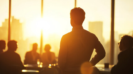 A corporate leader demonstrating ethical leadership by making transparent, values-driven decisions during a critical boardroom discussion