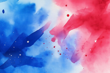 Watercolor splashes in red and blue color