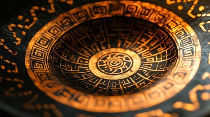 Obraz premium Macro shot of Greek kylix surface focusing on central geometric motif soft lighting