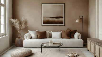 Living Room Decor with Neutral Colors and Natural Textures
