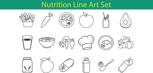 Line Art Set of Healthy Nutrition Icons