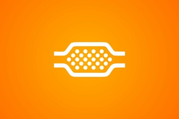 White catalytic converter icon on an amber background