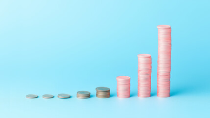 Diminishing pile of coins showing financial growth and investment trends