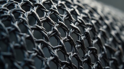 Obraz premium The intricate texture of metal mesh features interconnected strands forming a detailed grid-like pattern.