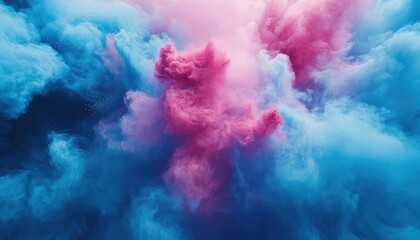 Colorful smoke swirling in pink and blue on a dark background at dusk