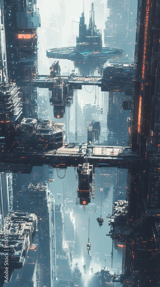 Poster futuristic cityscape a glimpse into a dystopian urban environment with advanced architecture and tec